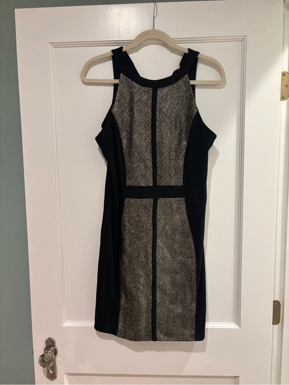 Esley Black and Gold Tweed Sheath Mini Dress